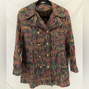Vintage Tapestry Print Colorful Double Breasted Women’s Jacket Nautical Size S